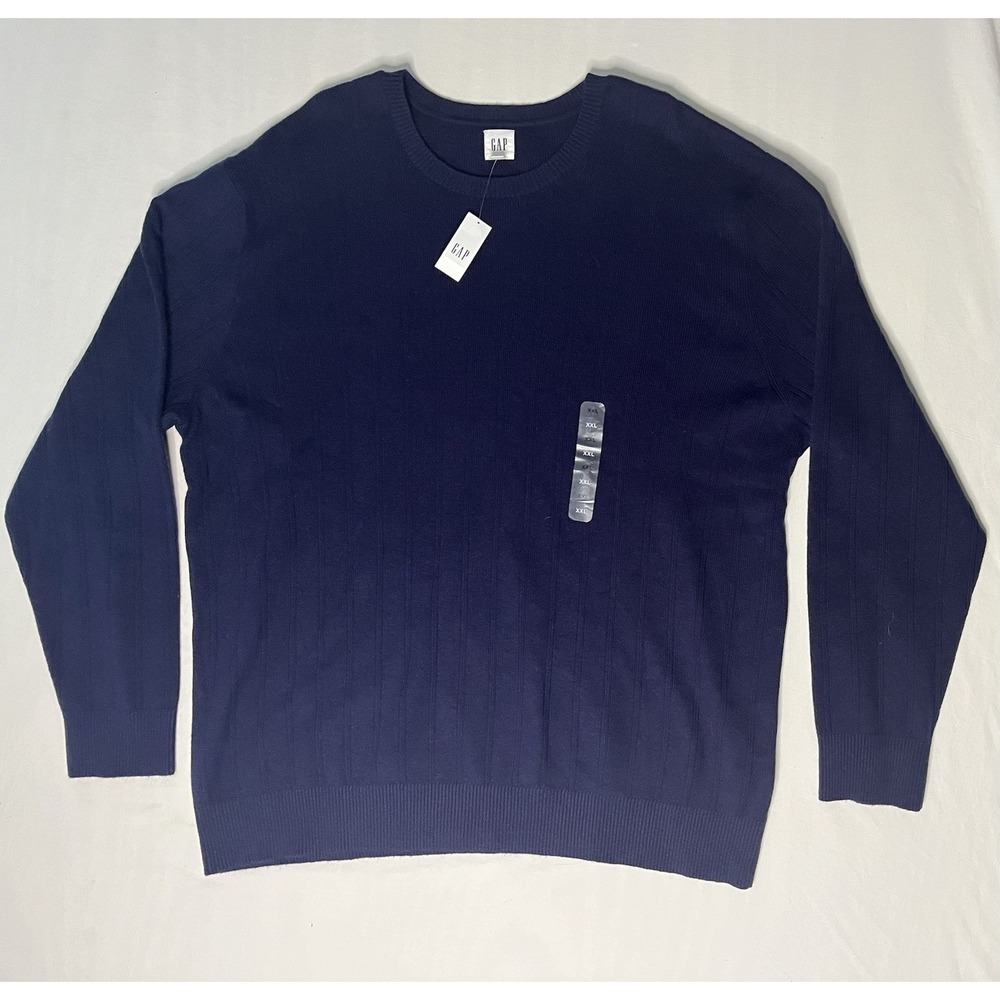 NWT Gap Crewneck Pullover Sweater Men's Size 2XL Navy Blue Long Sleeve Ribbed